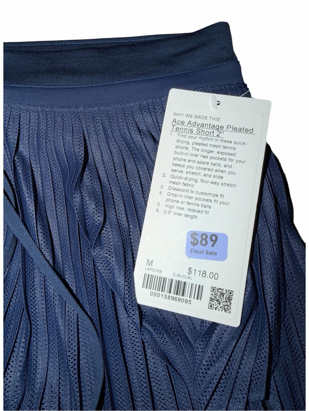 Lululemon Ace Advantage High-Rise Pleated Tennis Short 2” Club Blue M NWT - Picture 4 of 6